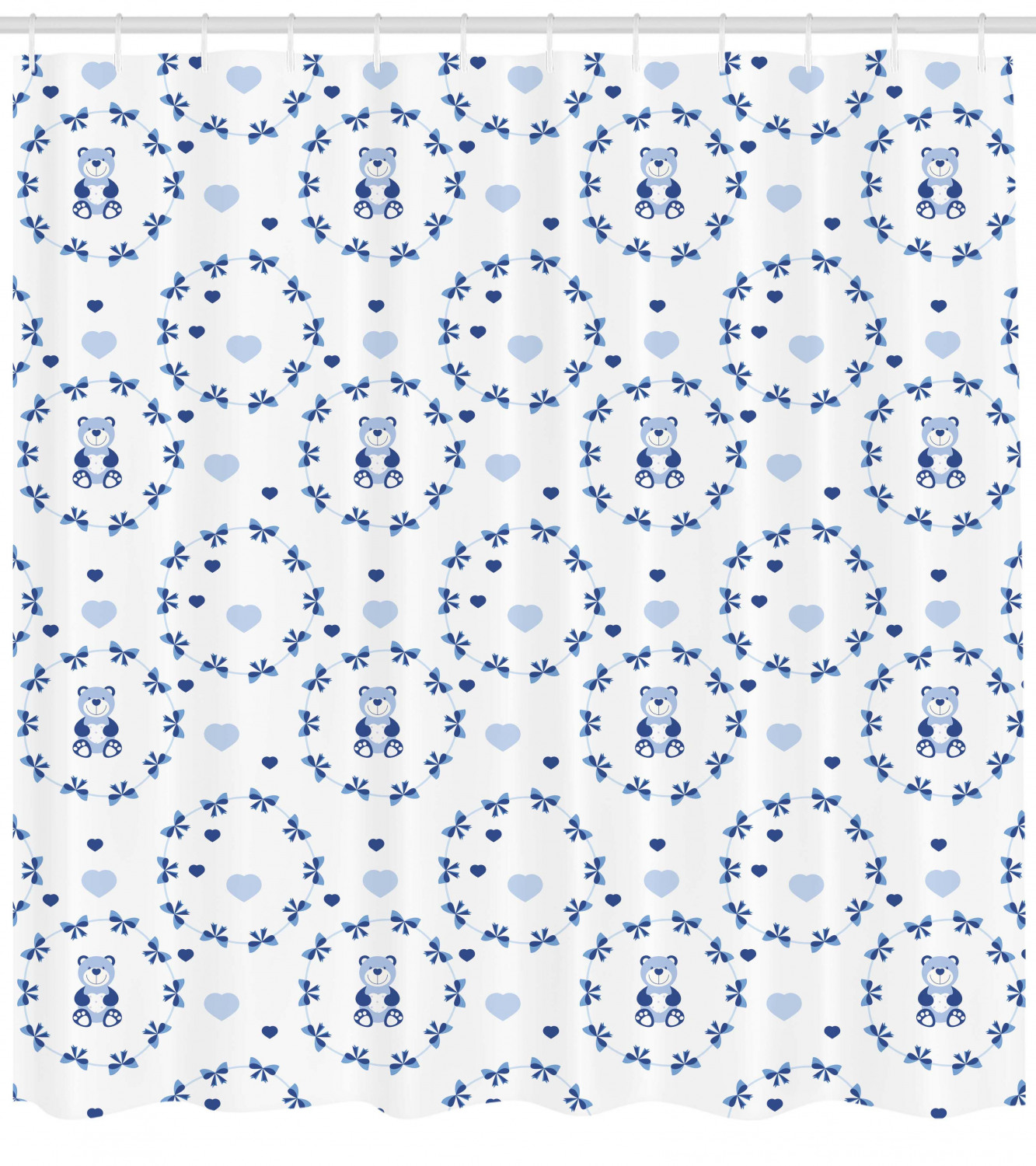 Ribbons Teddy Bears Printed Shower Curtain for Kid's Bathroom Decor- Waterproof and Cute