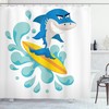 Ride The Wave Shark Printed Shower Curtain For Surfer Bathroom Vibes