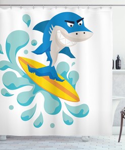 Ride The Wave Shark Printed Shower Curtain For Surfer Bathroom Vibes