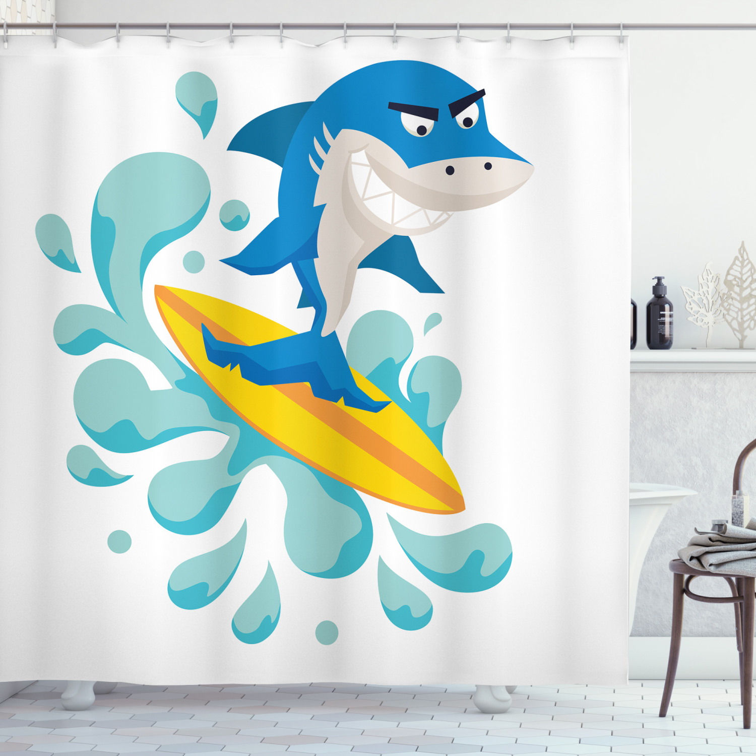 Ride The Wave Shark Printed Shower Curtain For Surfer Bathroom Vibes - Image 3