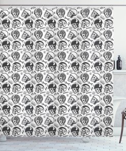 Rider Skull Pattern Print Shower Curtain For Bathroom