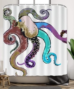 Rimego Colorful Octopus Art Sea Animal Shower Curtain for Kids Bathroom