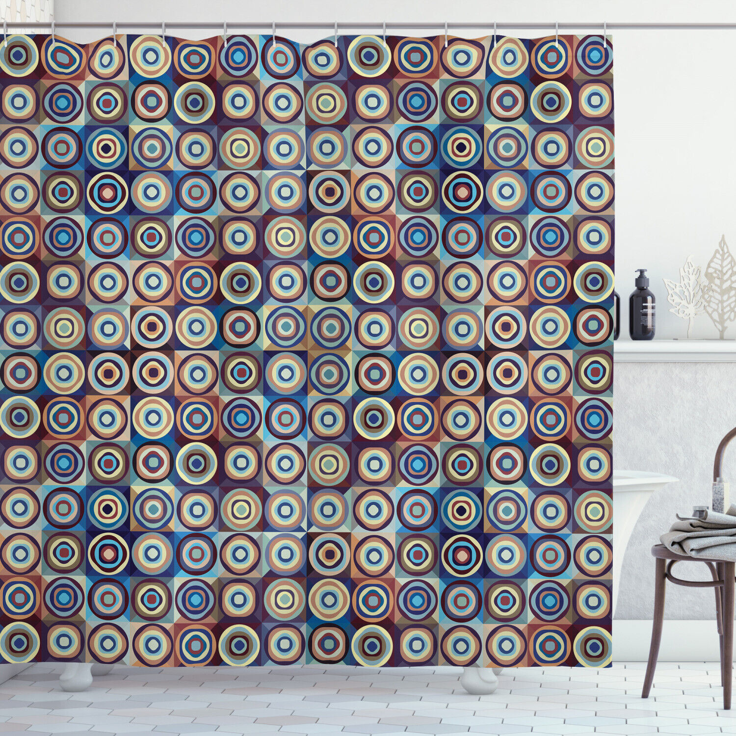 Ring Formed Circles Print Shower Curtain For Modern Bathroom