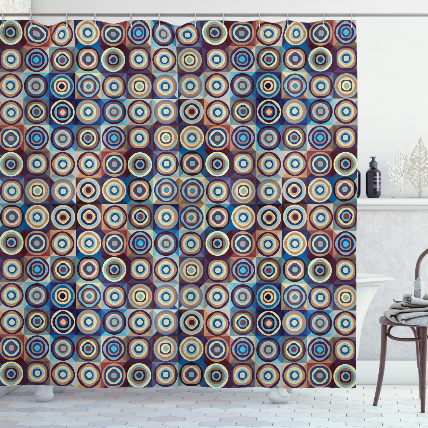 Ring Formed Circles Print Shower Curtain For Modern Bathroom