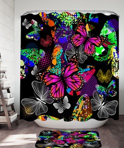 Riot Of Colorful Butterflies Fabric Shower Curtain For Bathroom