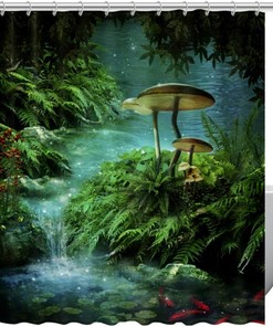 River Pond Red Fishes and Mushroom Shower Curtain - A Fantastic Addition to Your Bathroom 