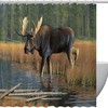 River Wildlife Moose Forest Fabric Shower Curtain for Bathroom Decor