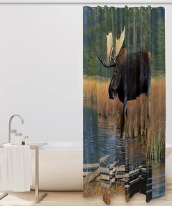 River Wildlife Moose Forest Fabric Shower Curtain for Bathroom Decor