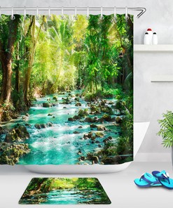 River in Tropical Jungle Shower Curtain for a Lush and Serene Bathroom Decor