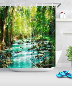 River in Tropical Jungle Shower Curtain for a Lush and Serene Bathroom Decor
