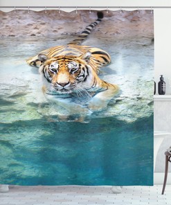 Riverside Wildlife Safari Shower Curtain with Tiger Design