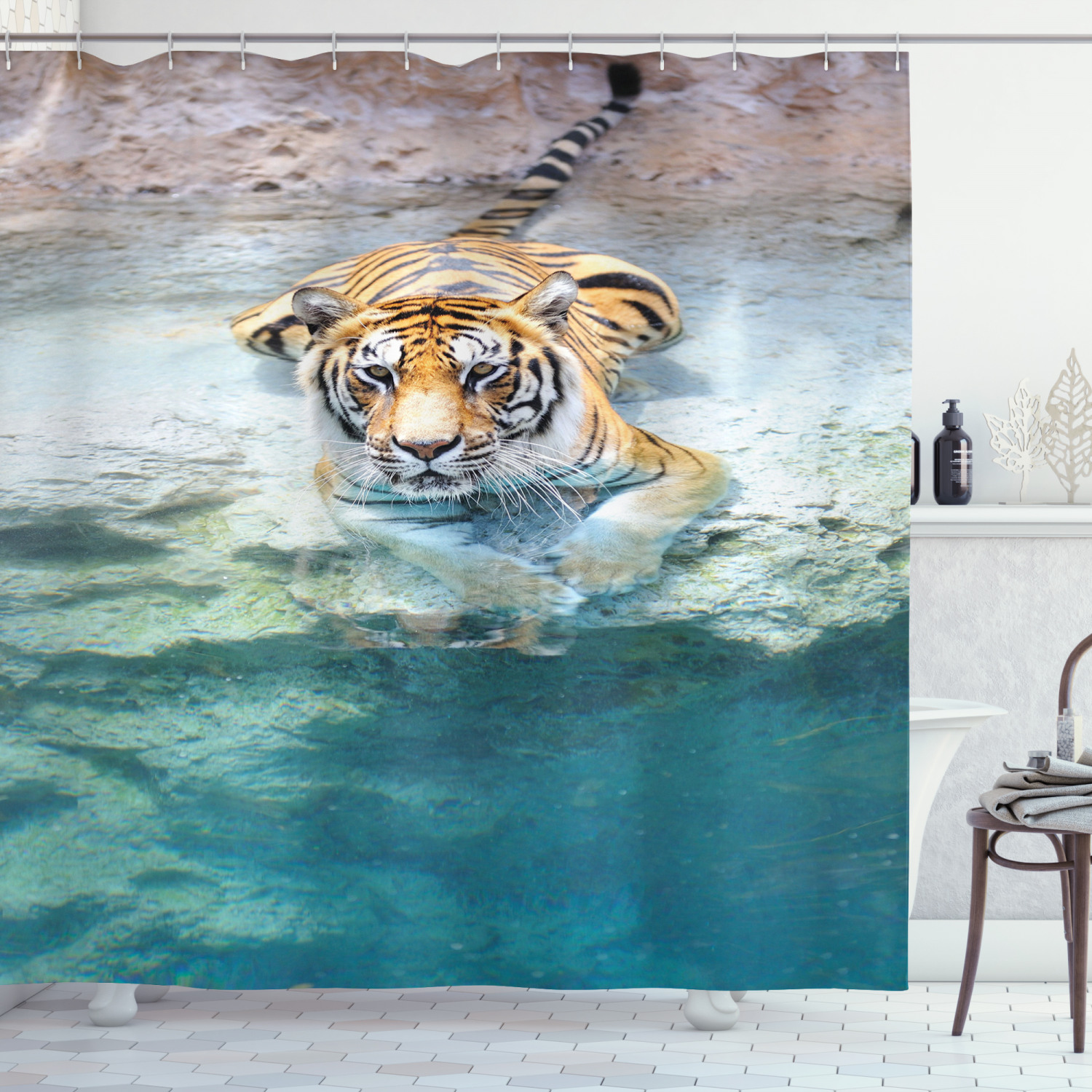Riverside Wildlife Safari Shower Curtain with Tiger Design