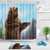 Roaring Brown Bear Pine Forest Fabric Shower Curtain for a Rustic and Cozy Vibe