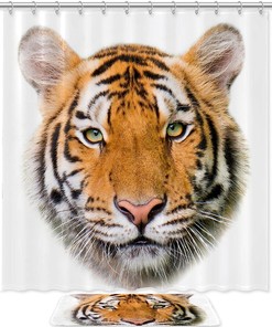 Roaring Tiger Head Waterproof Shower Curtain for Artistic Bathroom Decor