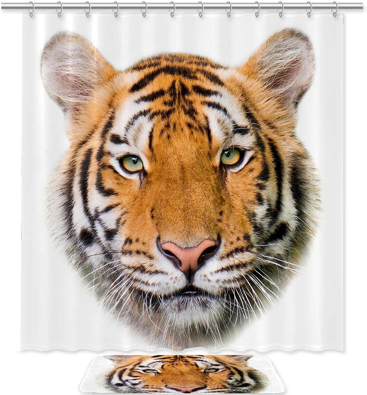 Roaring Tiger Head Waterproof Shower Curtain for Artistic Bathroom Decor