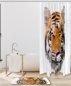 Roaring Tiger Head Waterproof Shower Curtain for Artistic Bathroom Decor