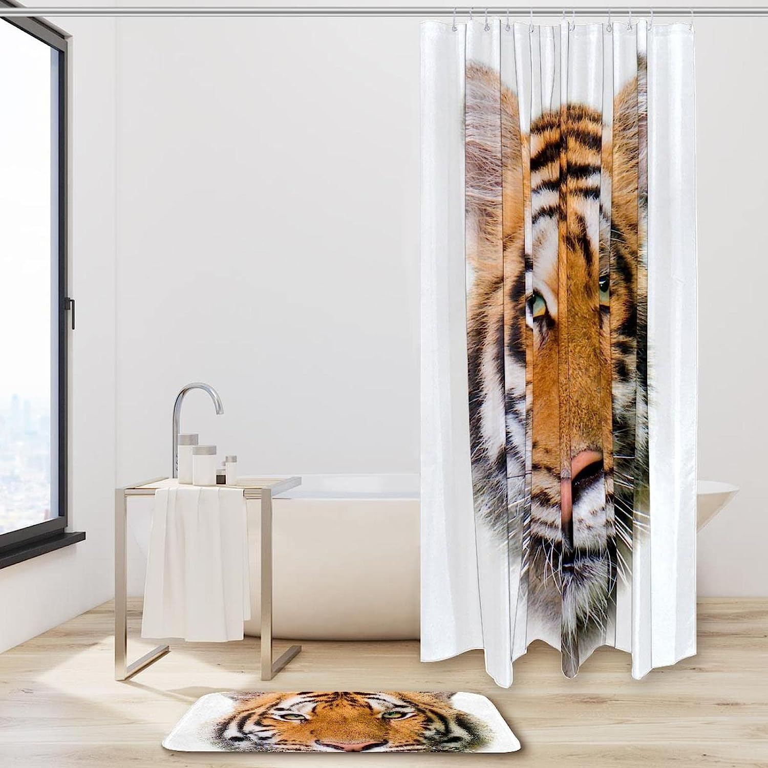 Roaring Tiger Head Waterproof Shower Curtain for Artistic Bathroom Decor