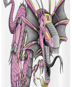 Robotic Cyborg Dragon Stall Digital Shower Curtain