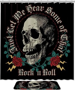 Rock And Roll Skull Rose Floral Shower Curtain - An Edgy And Cool Addition To Your Bathroom