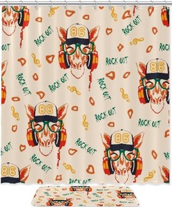 Rock Giraffe Printed Bathroom Tub Set With Waterproof Fabric Shower Curtain