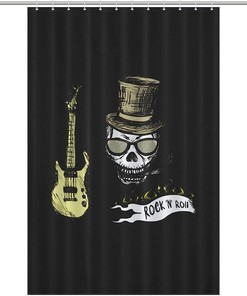 Rock Roll Skull Fabric Shower Curtain - Music Skull Bathroom Decor