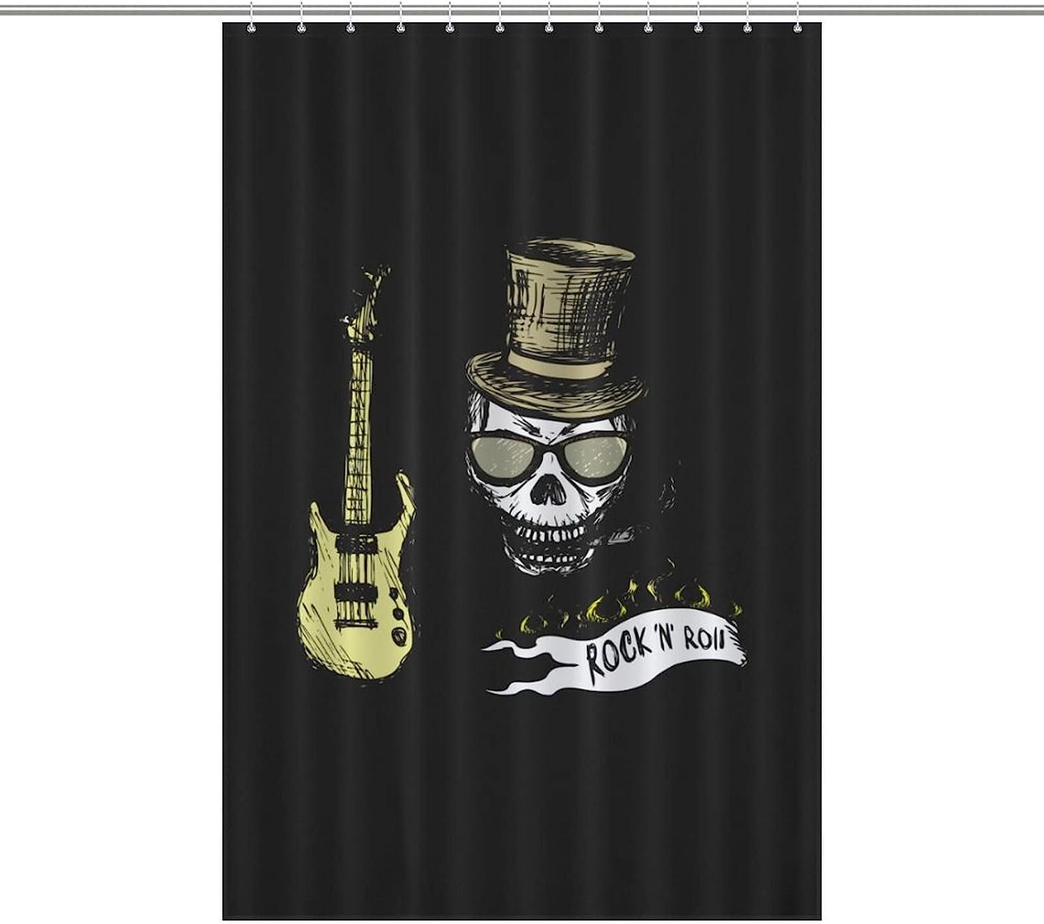 Rock Roll Skull Fabric Shower Curtain - Music Skull Bathroom Decor