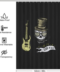 Rock Roll Skull Fabric Shower Curtain - Music Skull Bathroom Decor
