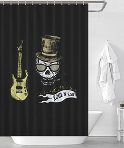Rock Roll Skull Fabric Shower Curtain - Music Skull Bathroom Decor
