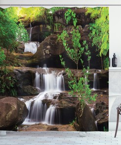 Rock Stair in Waterfall Print Shower Curtain for a Bold and Adventurous Bathroom Decor