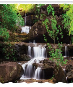 Rock Stair in Waterfall Print Shower Curtain for a Bold and Adventurous Bathroom Decor