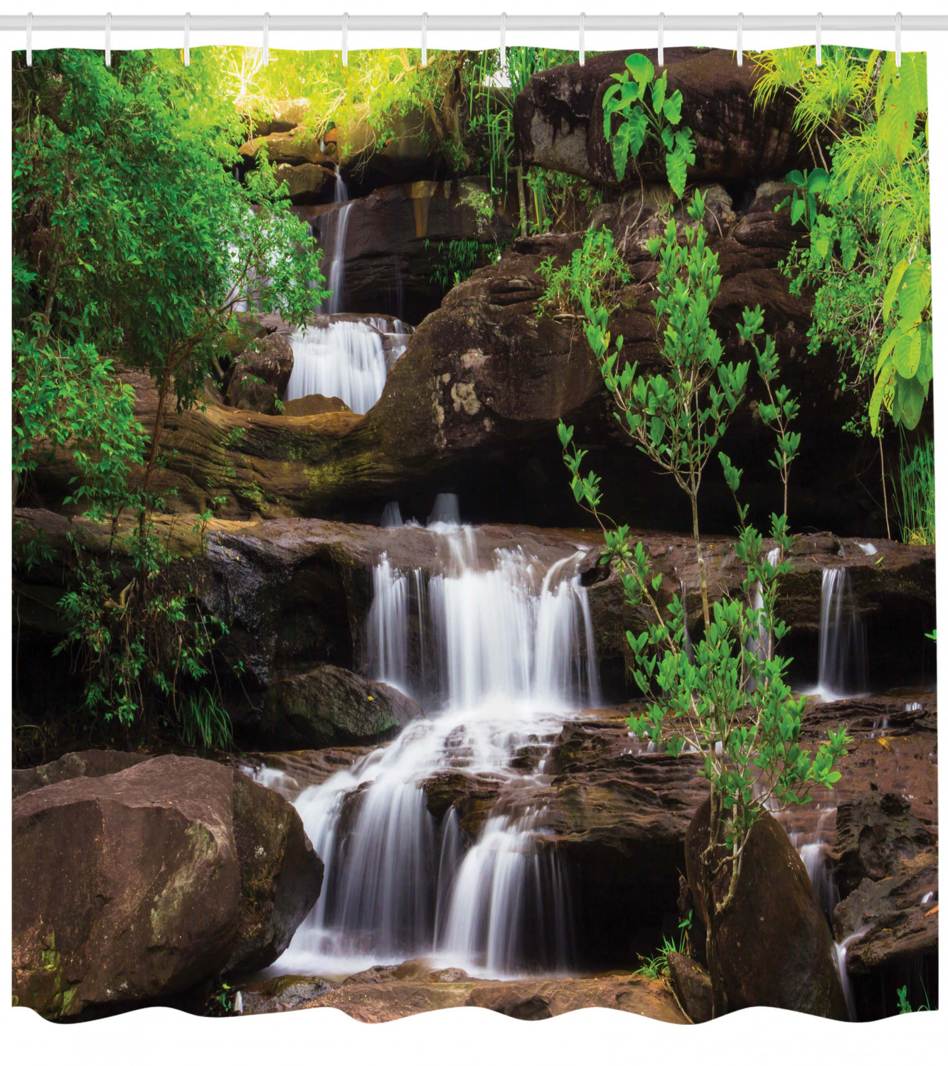 Rock Stair in Waterfall Print Shower Curtain for a Bold and Adventurous Bathroom Decor