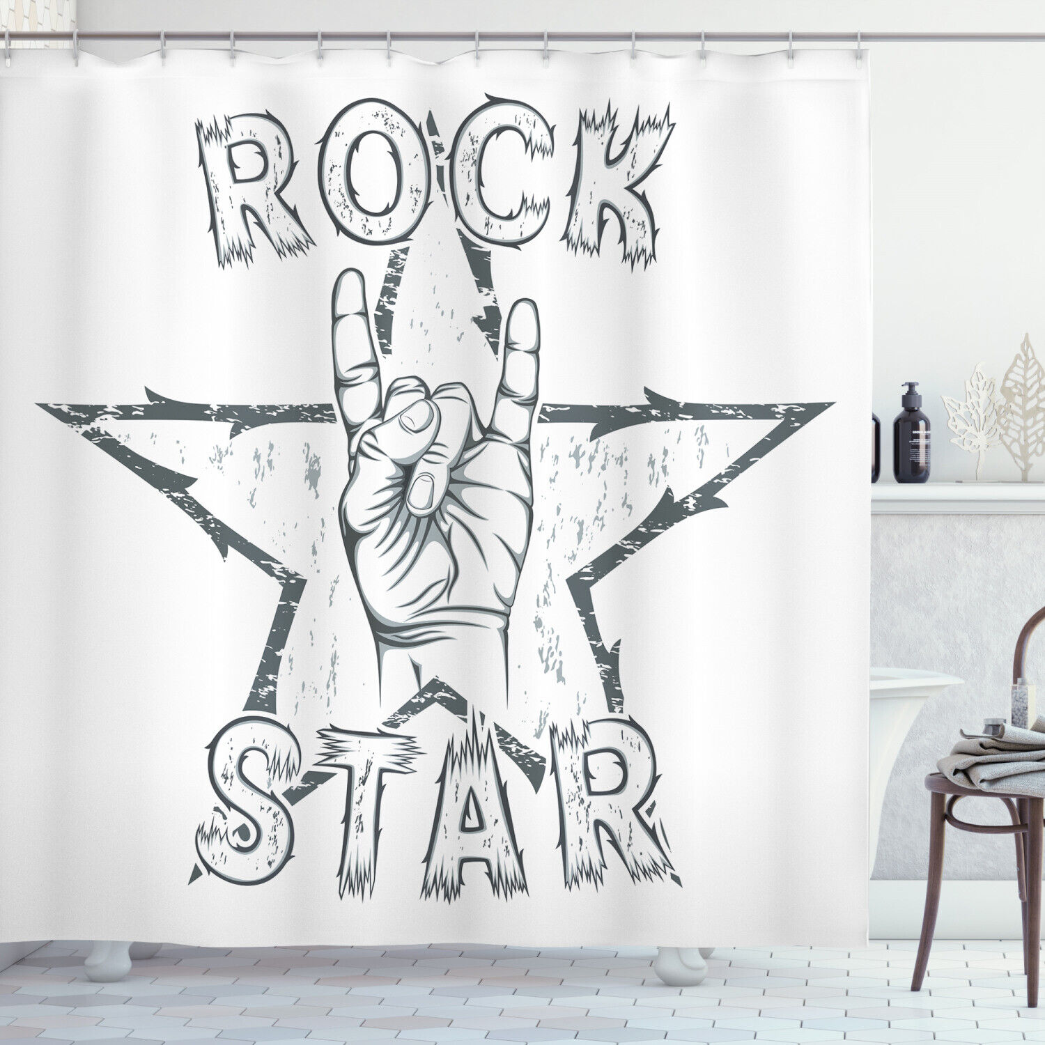 Rock Star Gesture Print Popstar Party Shower Curtain for Bathroom Decor