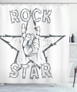 Rock Star Gesture Print Popstar Party Shower Curtain for Bathroom Decor