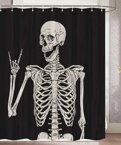 Rock and Roll Skull Fabric Shower Curtain - Music Skull Bathroom Decor