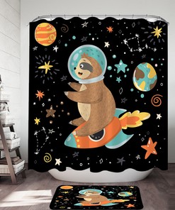 Rocket Launching Sloth Shower Curtain - Add A Playful Touch To Your Bathroom
