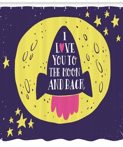 Rocket Space Moon Love Quote Shower Curtain for Bathroom Decoration