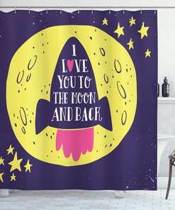 Rocket Space Moon Love Quote Shower Curtain for Bathroom Decoration