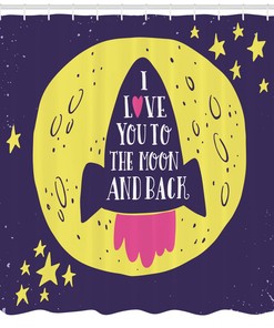Rocket Space Moon Love Quote Shower Curtain for Bathroom Decoration