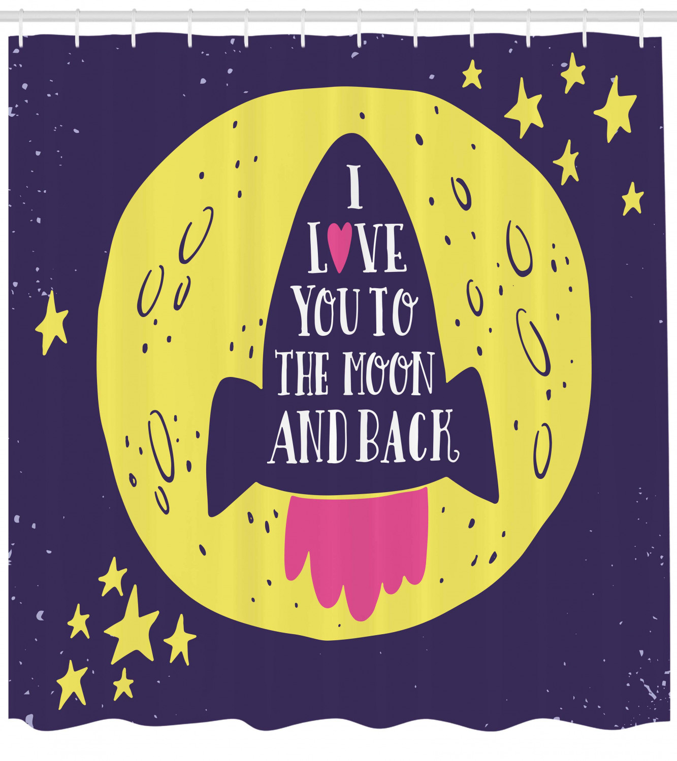 Rocket Space Moon Love Quote Shower Curtain for Bathroom Decoration