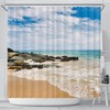 Rocky Beach View Shower Curtain, Stunning Window Sea View with Artwork and Home Decoration for Your Bathroom