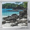 Rocky Sea View Island Shore Shower Curtain with Tropical Vibe