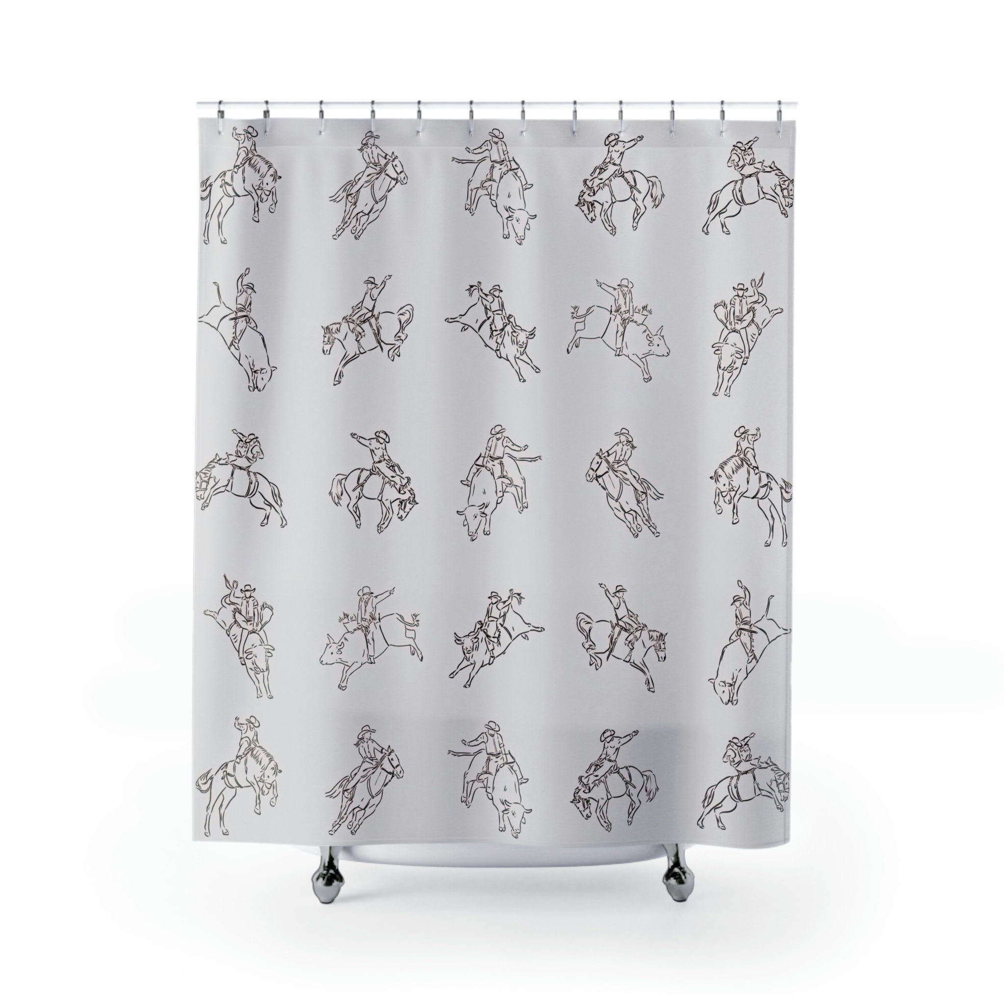 Rodeo Shower Curtain - Cowboy Horse Wild West Bathtub Curtain With Southwestern Bathroom Decor