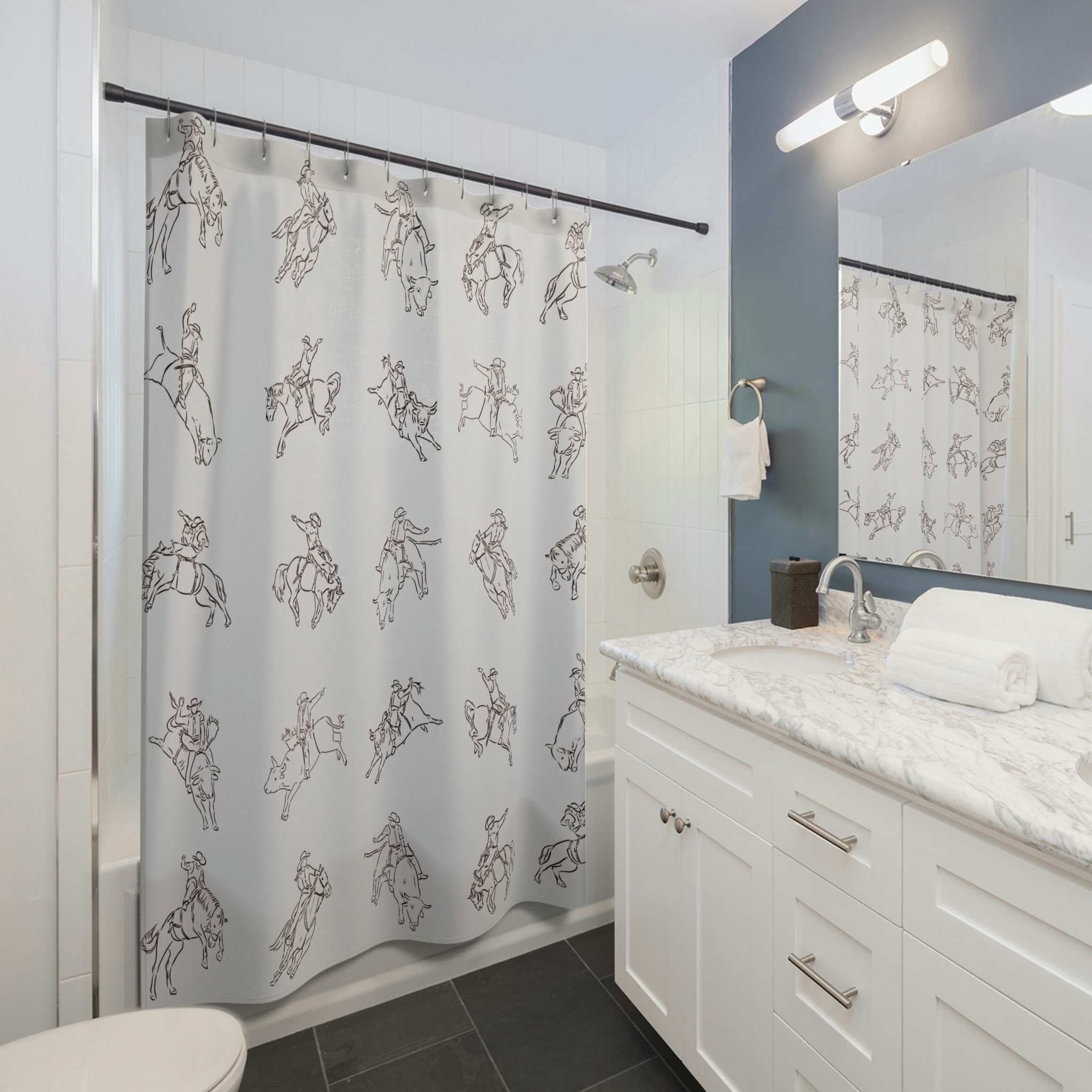 Rodeo Shower Curtain - Cowboy Horse Wild West Bathtub Curtain With Southwestern Bathroom Decor - Image 2