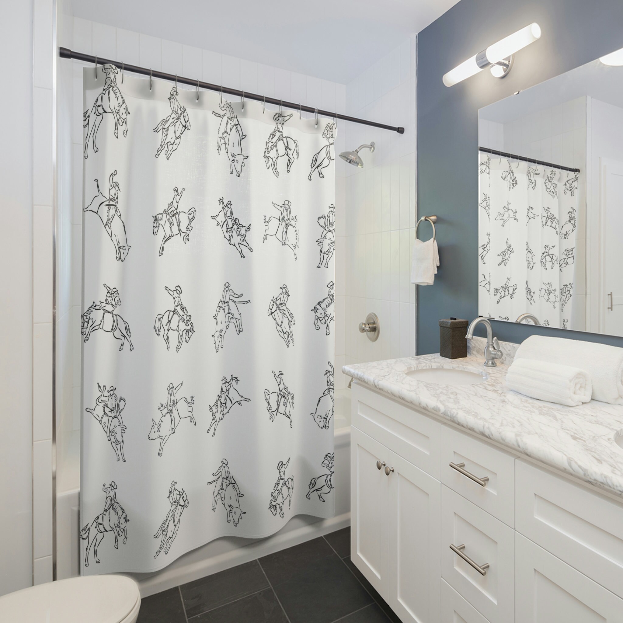 Rodeo Shower Curtain - Wild West Cowboy Bathroom Decor for Southwestern or Western Style