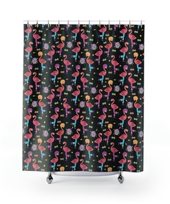 Roller Disco Flamingo Shower Curtain with Colorful Print and Decorative Design for Your Bathroom
