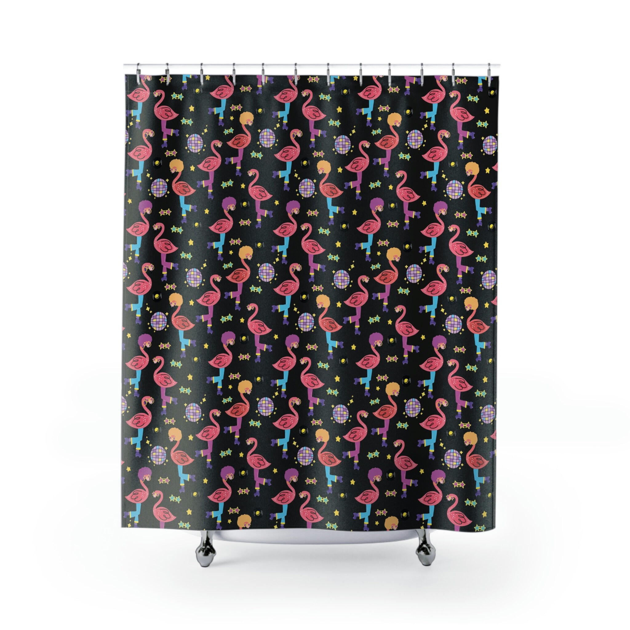 Roller Disco Flamingo Shower Curtain with Colorful Print and Decorative Design for Your Bathroom