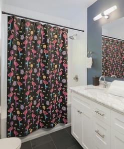 Roller Disco Flamingo Shower Curtain with Colorful Print and Decorative Design for Your Bathroom