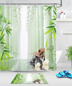 Roman Column and Bamboo Spa Shower Curtain, Highly Durable Fabric for Your Bathroom Decor