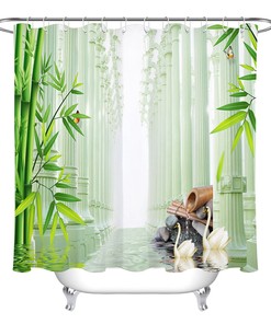 Roman Column and Bamboo Spa Shower Curtain, Highly Durable Fabric for Your Bathroom Decor