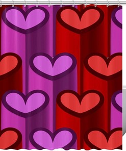 Romantic 3D Purple Red Heart Love Pattern Shower Curtain For Your Bathroom